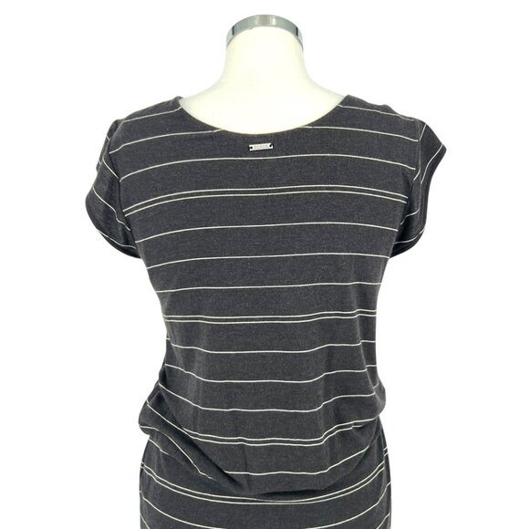 PrAna Striped Janey Foundation Dress Black Charcoal White Tencel Size Medium - Picture 7 of 15
